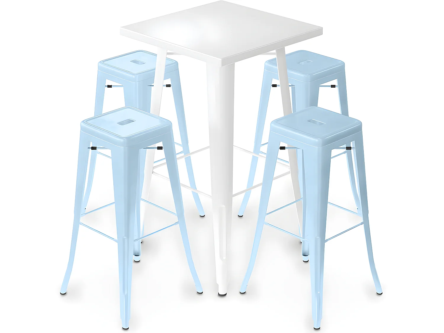 Confezione Tavolo sgabello bianco e confezione di 4 sgabelli da bar - Design industriale - Metallo - Nuova edizione - Bistrot Stylix