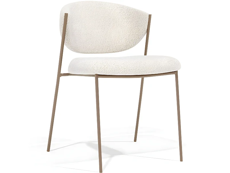 Chaise de salle à manger - Tapissée en tissu bouclé - Seda Blanc