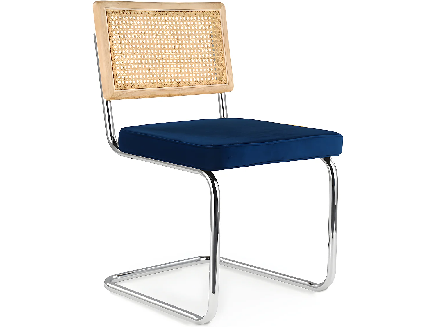 Silla de Comedor - Tapizada en Terciopelo - Madera y Ratán - Martha