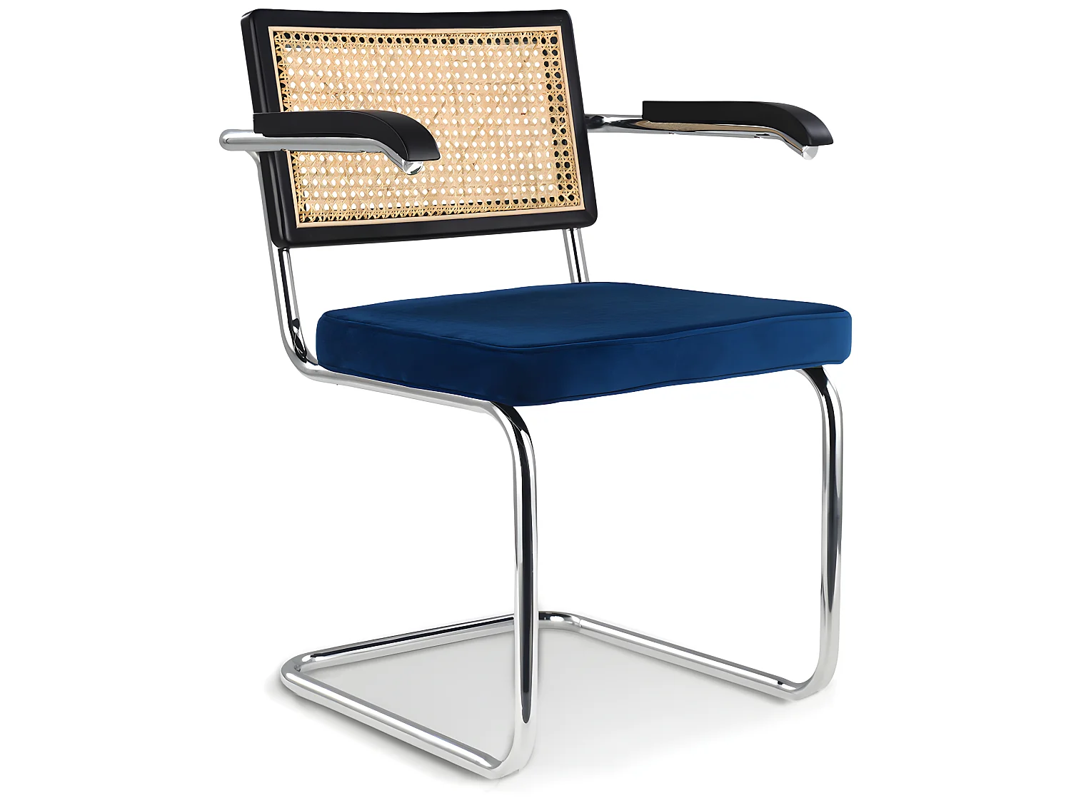 Silla de Comedor con Reposabrazos - Tapizado en Terciopelo - Madera y Ratán - Hyre