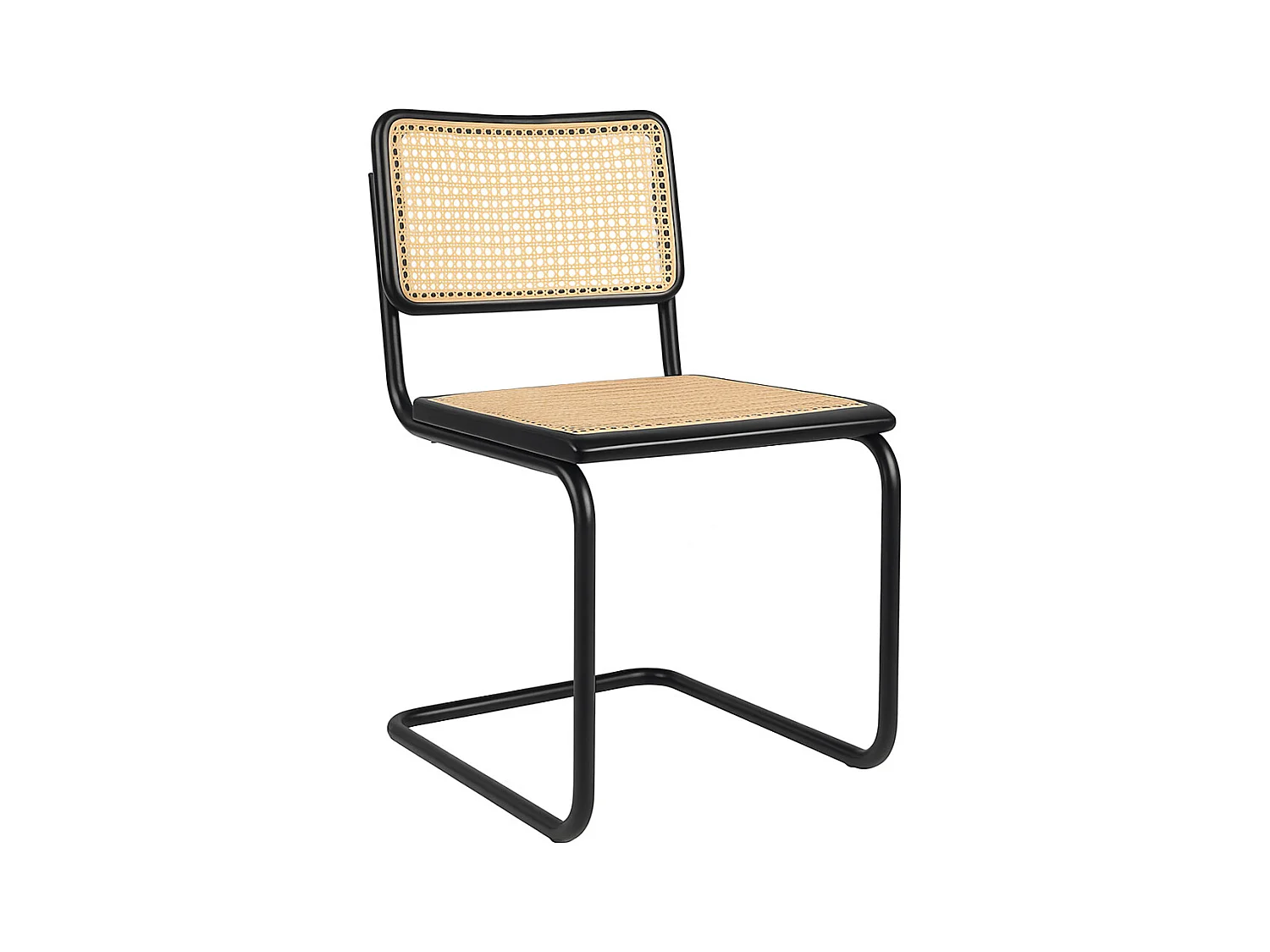 Sedia da pranzo - Design vintage - Legno e rattan naturale - Nero - Bastral