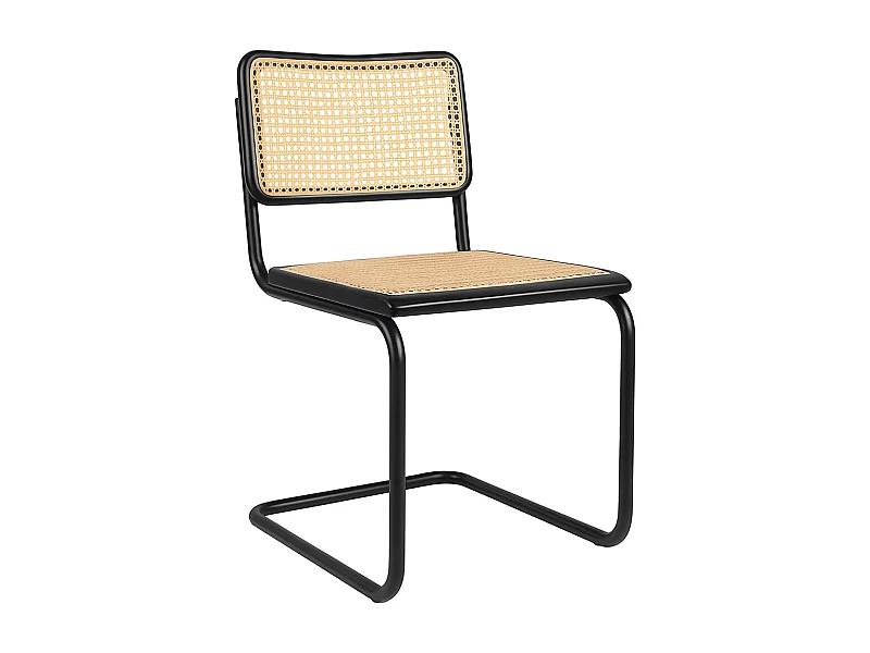 Sedia da pranzo - Design vintage - Legno e rattan naturale - Nero - Bastral