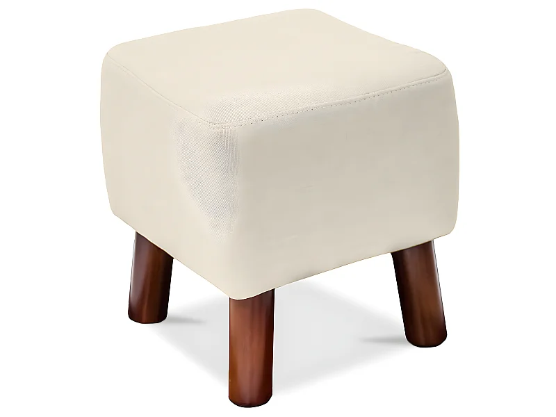 Tabouret carré - Tapissé de lin - Bois - Nor Ivoire