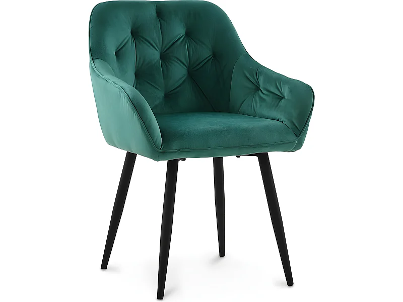 Chaise de salle à manger avec accoudoirs - tapissée de velours - Alene Vert