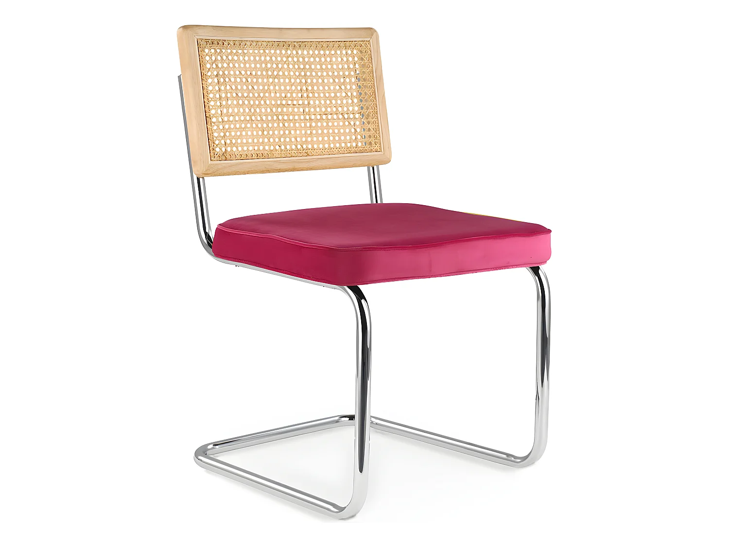 Chaise de salle à manger - tapissée de velours - Bois et rotin - Martha Fuchsia