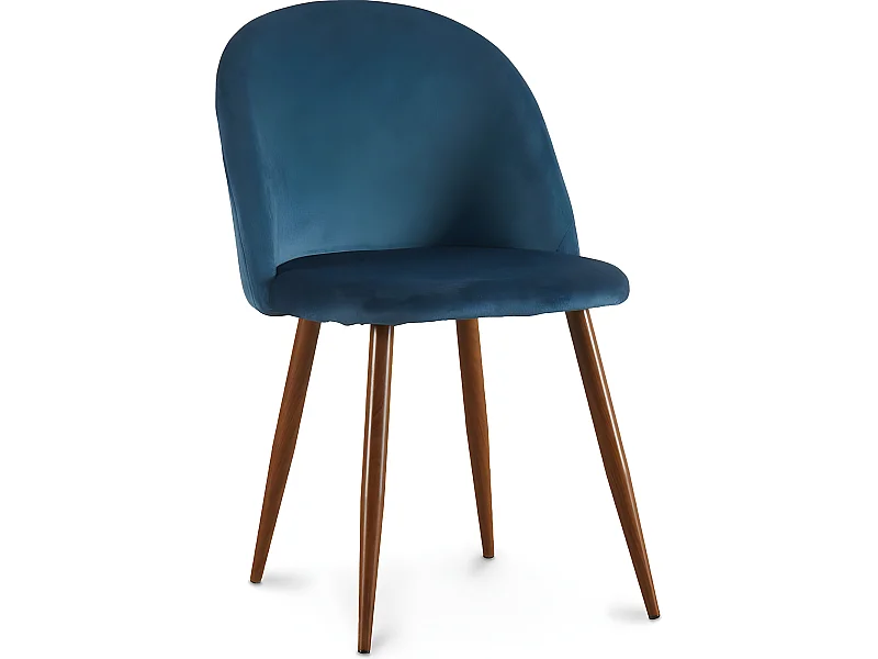 Chaise de salle à manger - Tapissée de velours - Design scandinave - Evelyne Bleu foncé