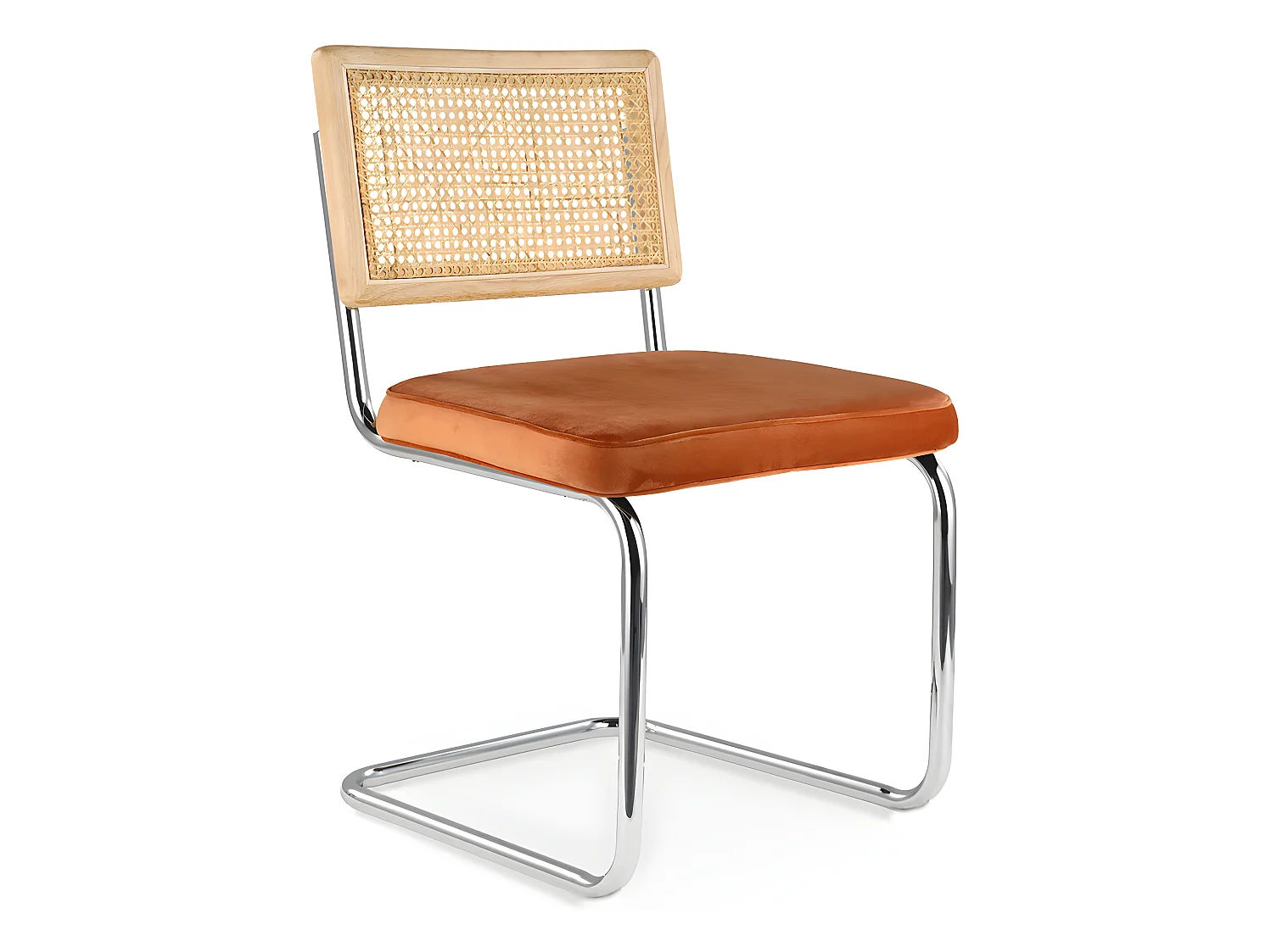 Chaise de salle à manger - tapissée de velours - Bois et rotin - Martha Orange rougeâtre