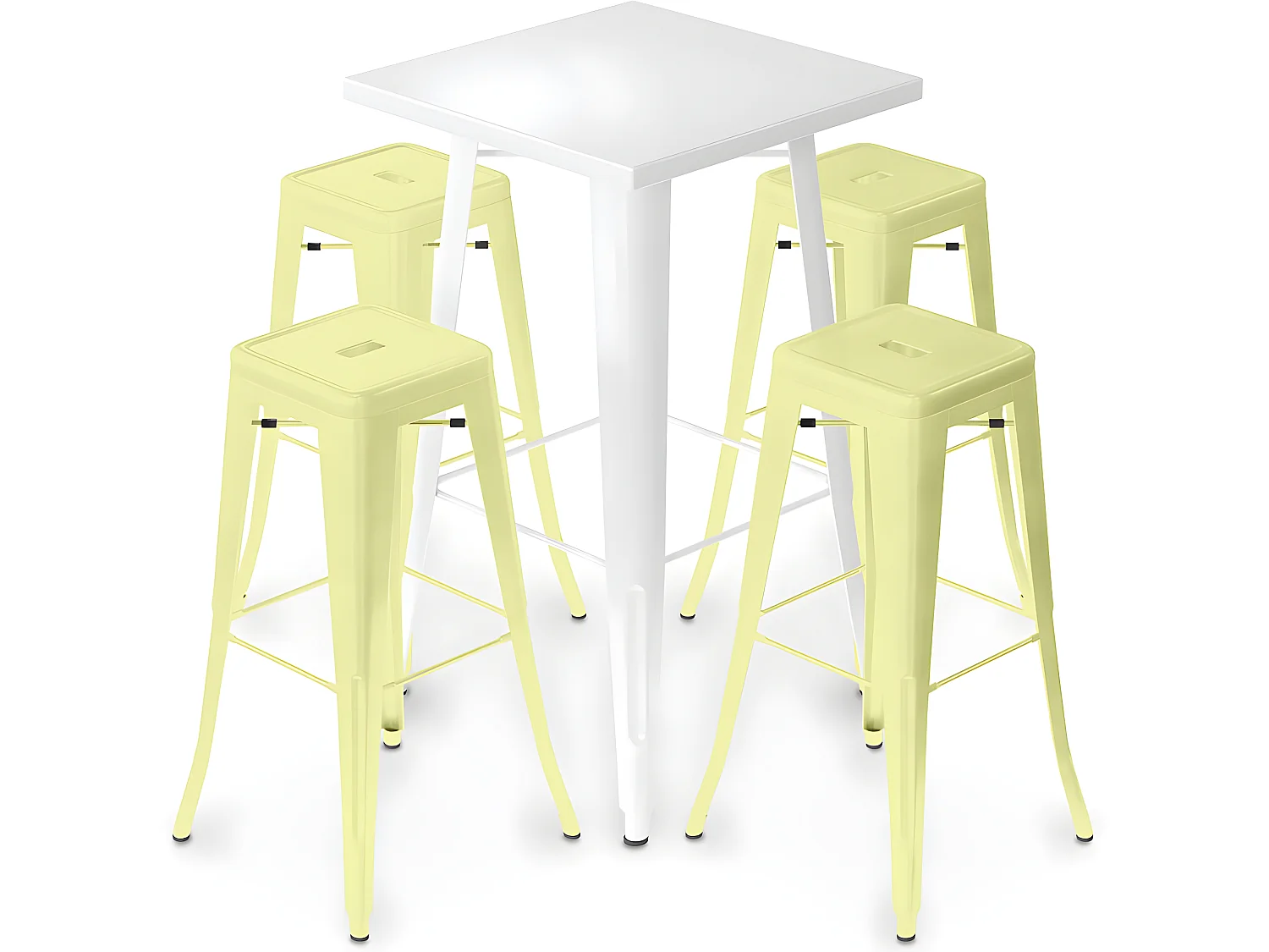 Confezione Tavolo sgabello bianco e confezione di 4 sgabelli da bar - Design industriale - Metallo - Nuova edizione - Bistrot Stylix