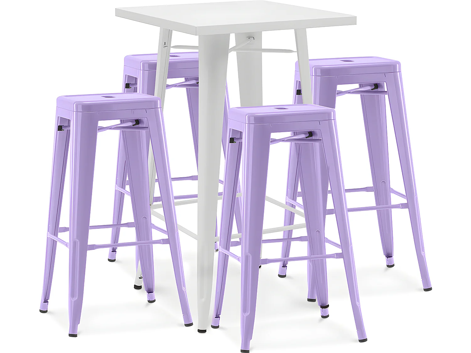 Pack Tabouret Blanc Table & 4 Tabourets de Bar Design Industriel - Métal - Nouvelle Edition - Bistrot Stylix Violet pastel