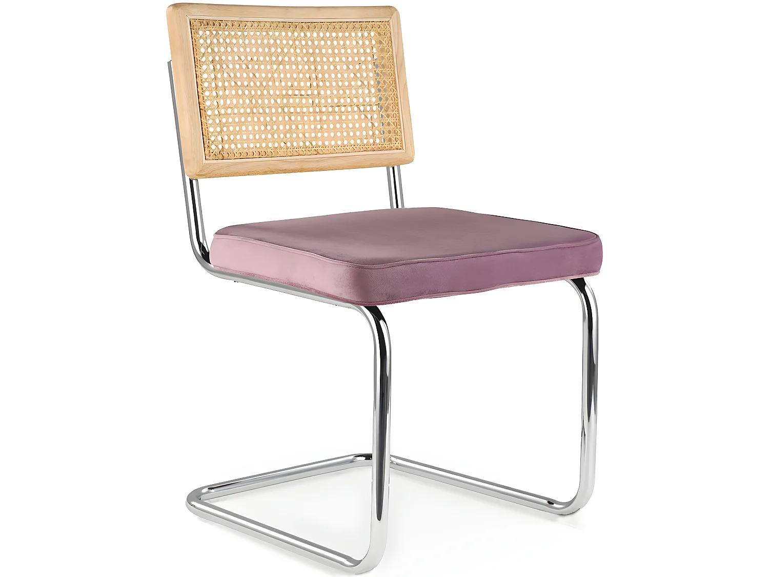 Chaise de salle à manger - tapissée de velours - Bois et rotin - Martha Rose