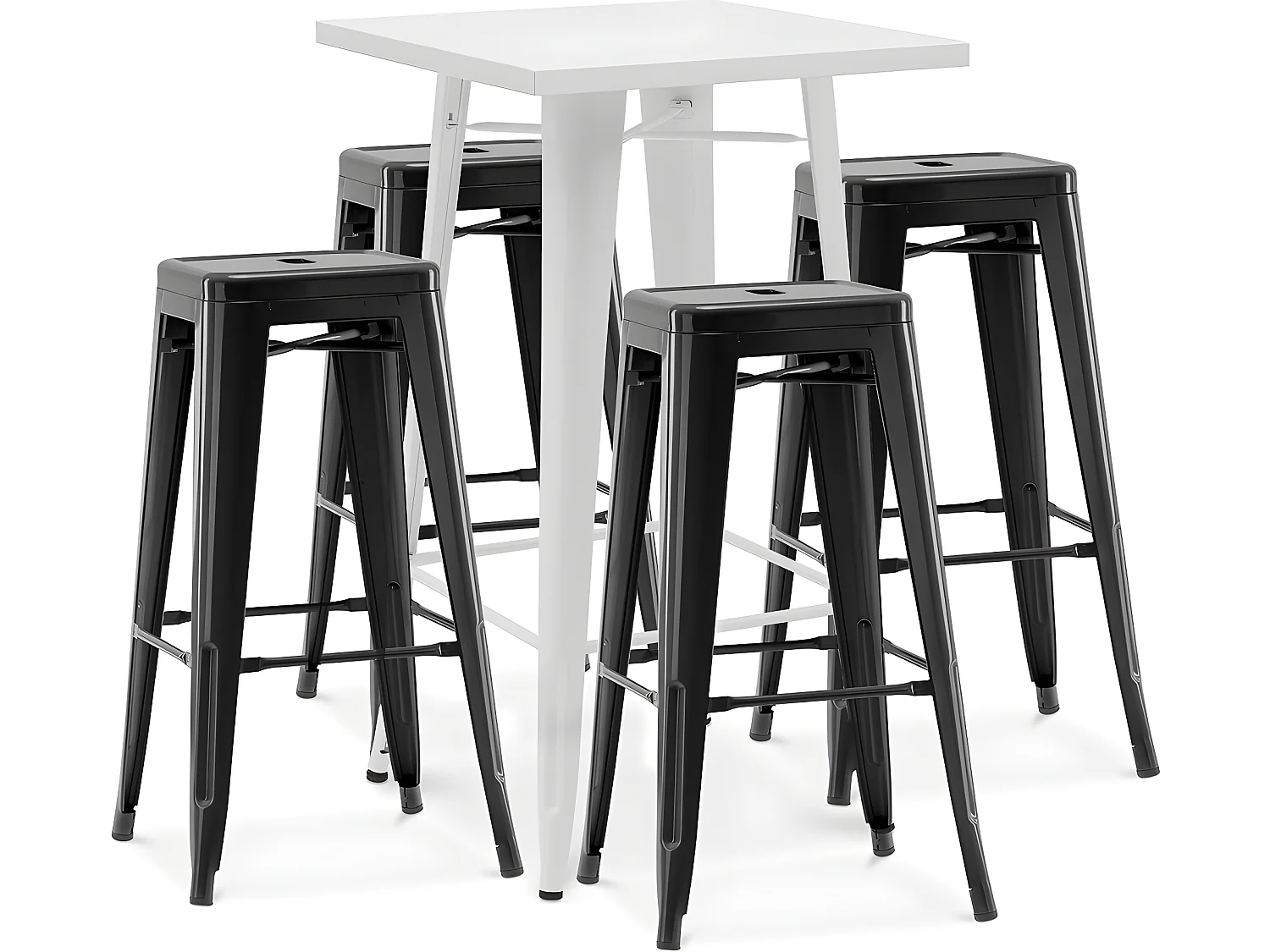 Pack Tabouret Blanc Table & 4 Tabourets de Bar Design Industriel - Métal - Nouvelle Edition - Bistrot Stylix Noir