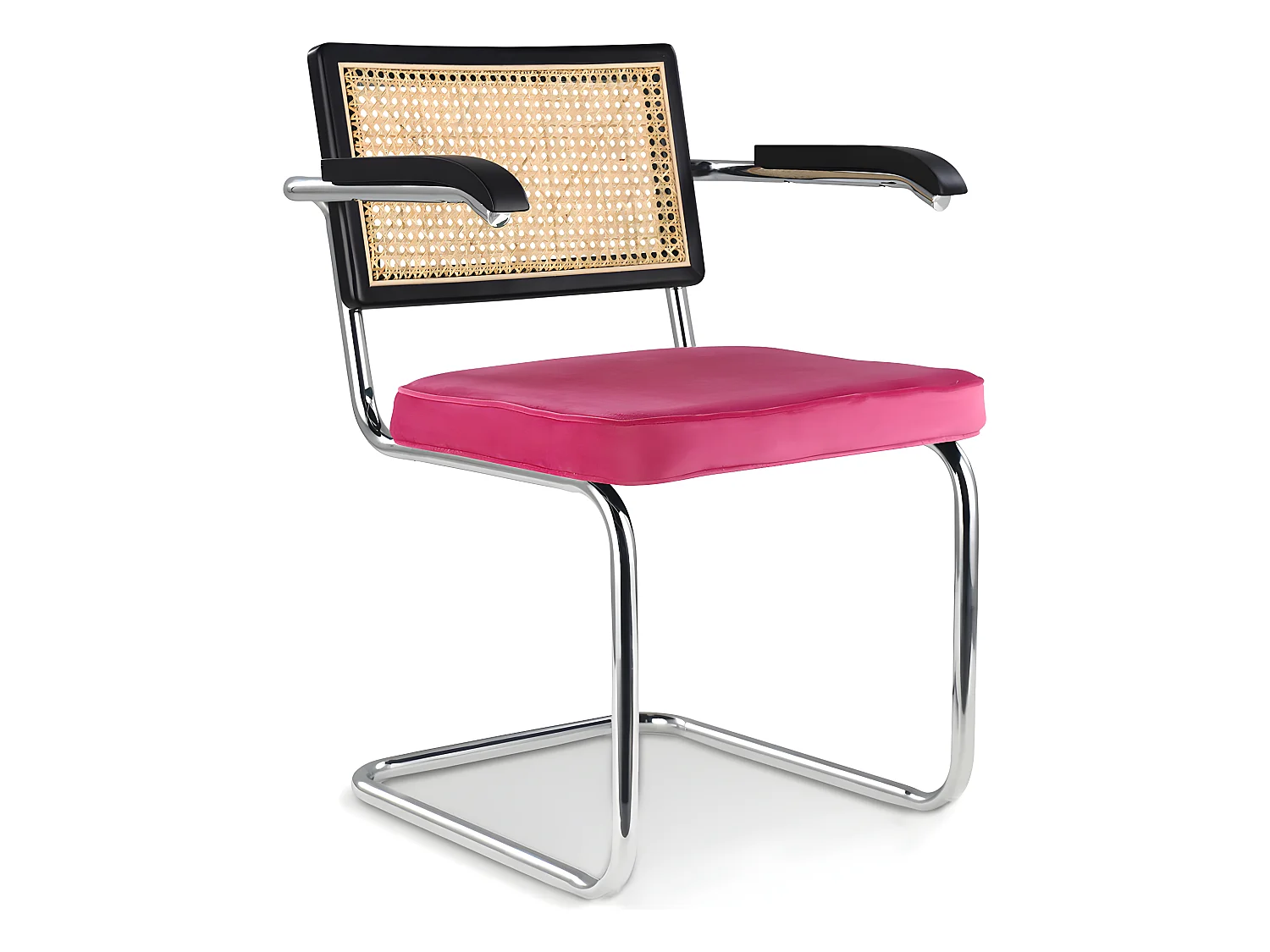 Chaise de salle à manger avec accoudoirs - Tapisserie en velours - Bois et rotin - Hyre Fuchsia