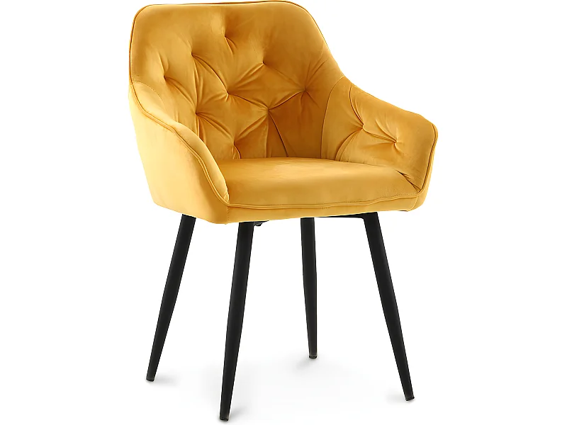 Chaise de salle à manger avec accoudoirs - tapissée de velours - Alene Jaune