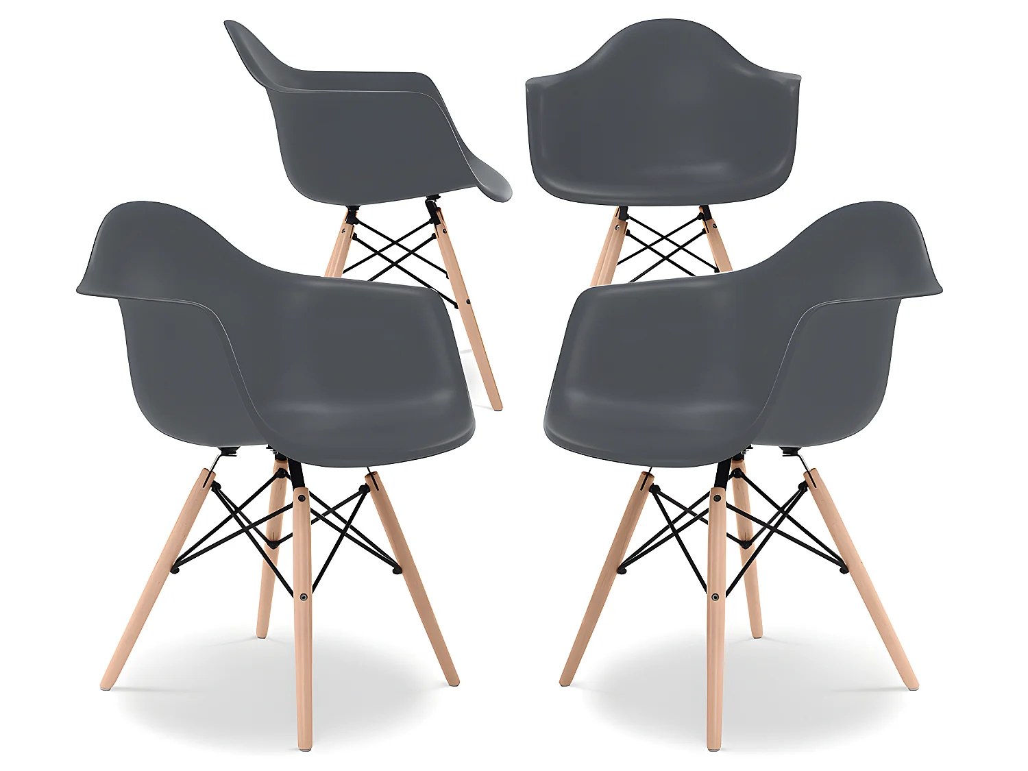 Chaise de Salle à Manger - Design Scandinave - Pieds en Bois - Lot de 4 - Nordika Gris foncé