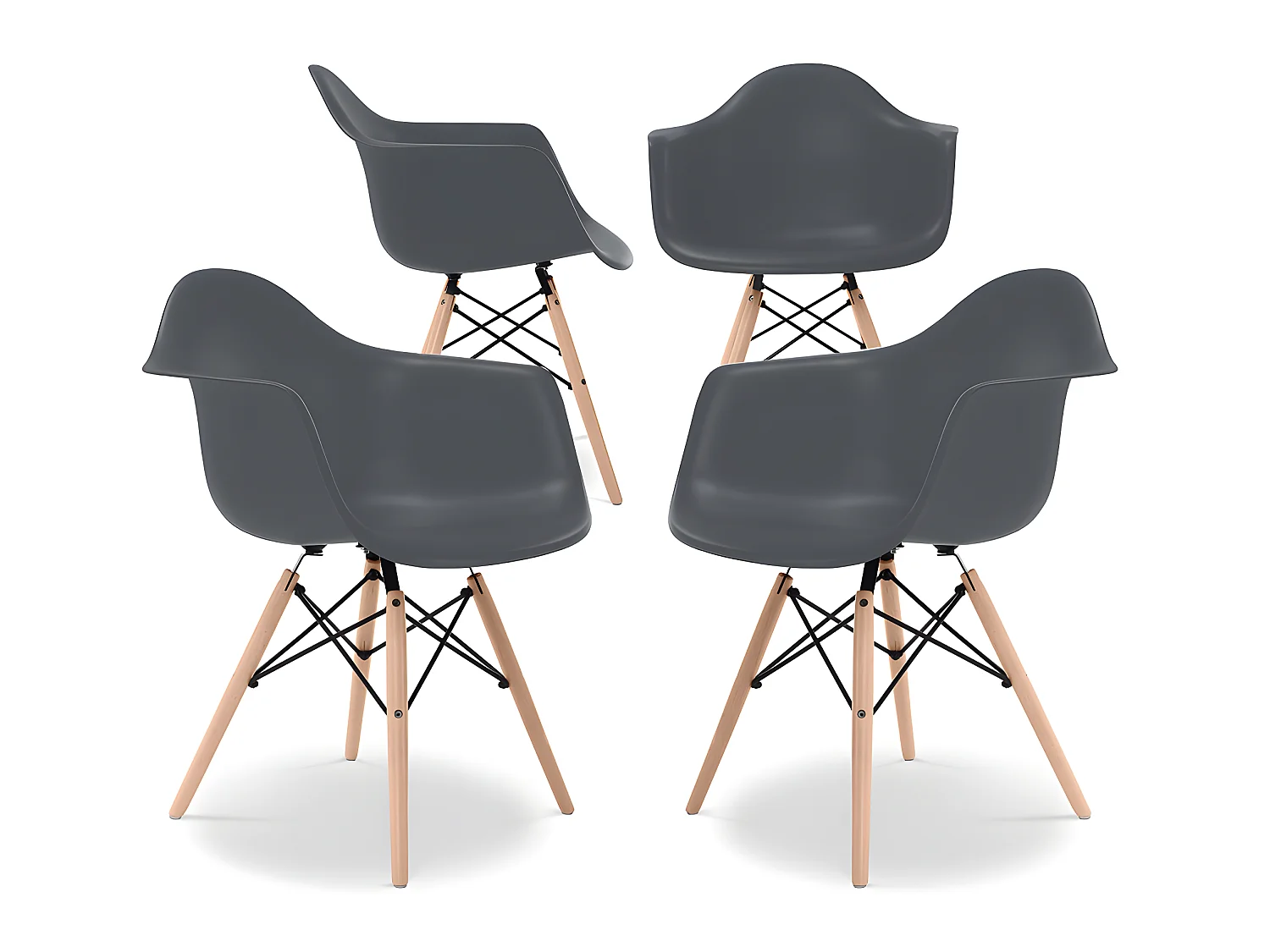 Chaise de Salle à Manger - Design Scandinave - Pieds en Bois - Lot de 4 - Nordika Gris foncé