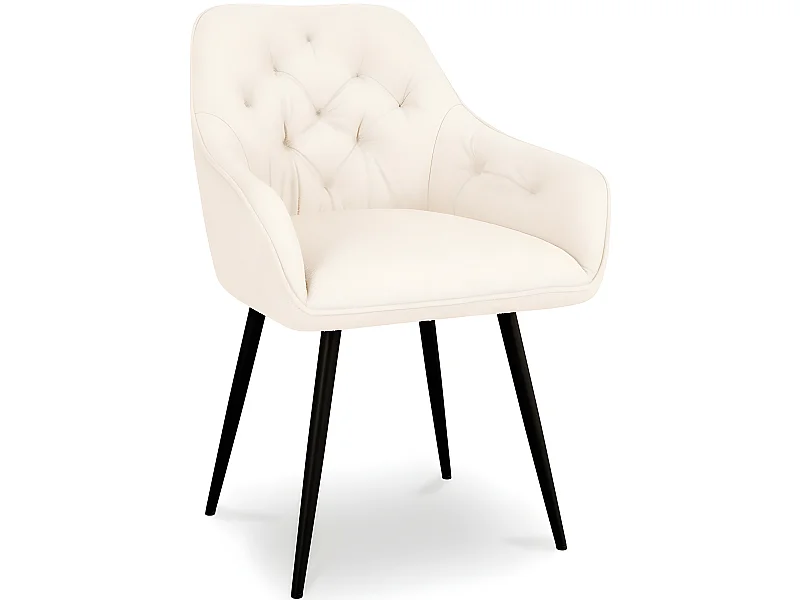 Chaise de salle à manger avec accoudoirs - Rembourrée en Bouclé Premium - Alene Blanc