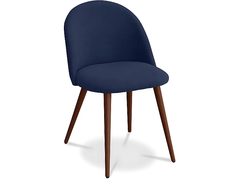 Chaise de salle à manger - Tapissée en tissu - Style scandinave - Evelyne Bleu foncé