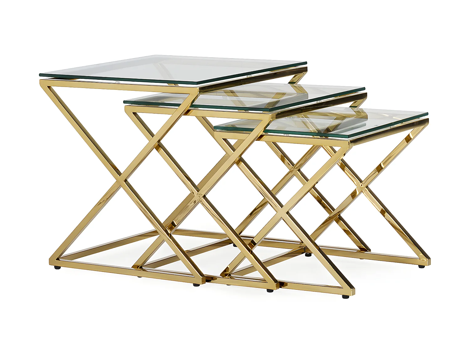 BERLIN - Set à 3 tables vitrées et acier inoxydable L 45