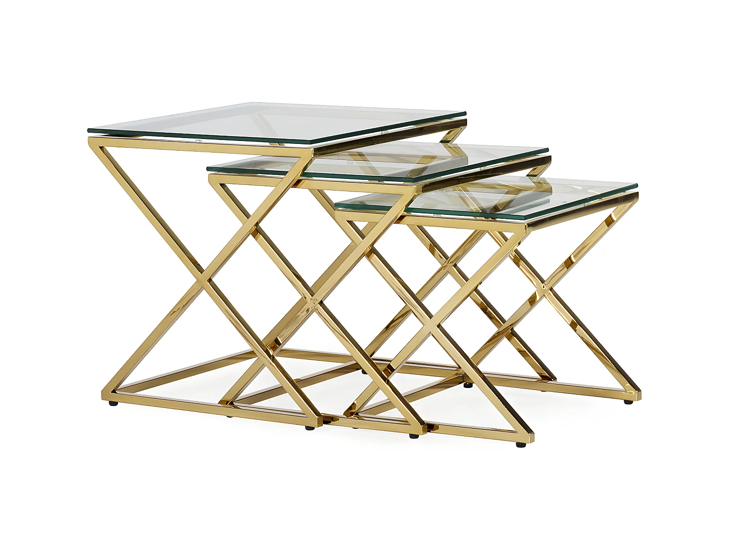 BERLIN - Set à 3 tables vitrées et acier inoxydable L 45