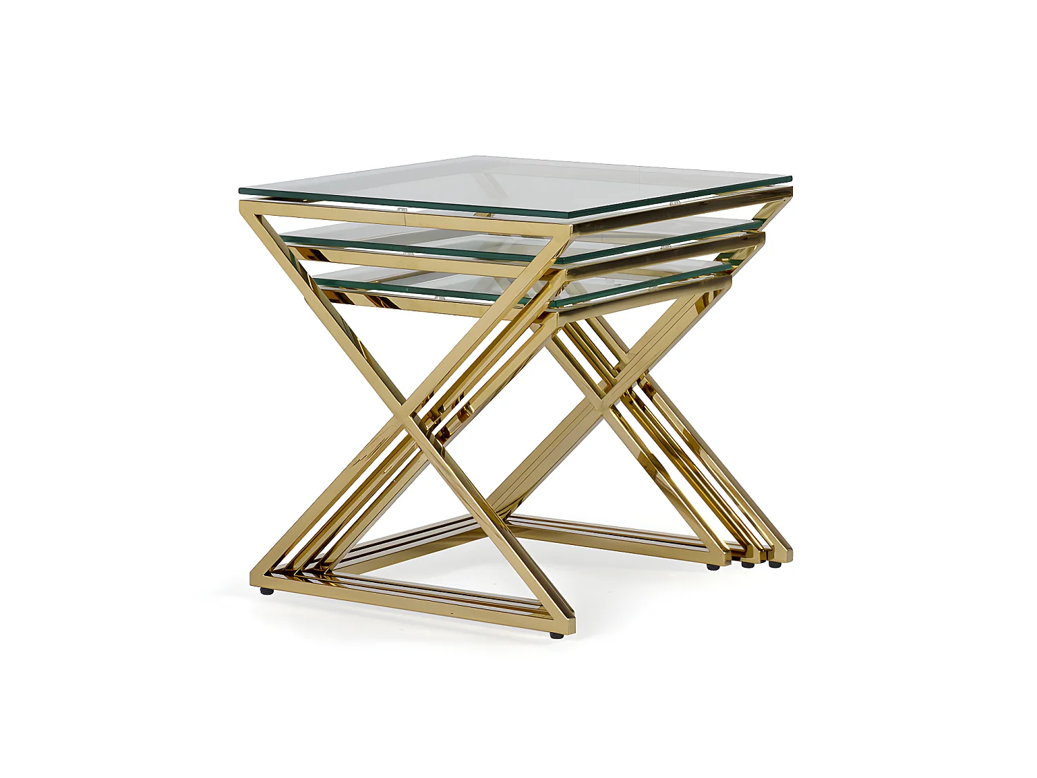 BERLIN - Set à 3 tables vitrées et acier inoxydable L 45