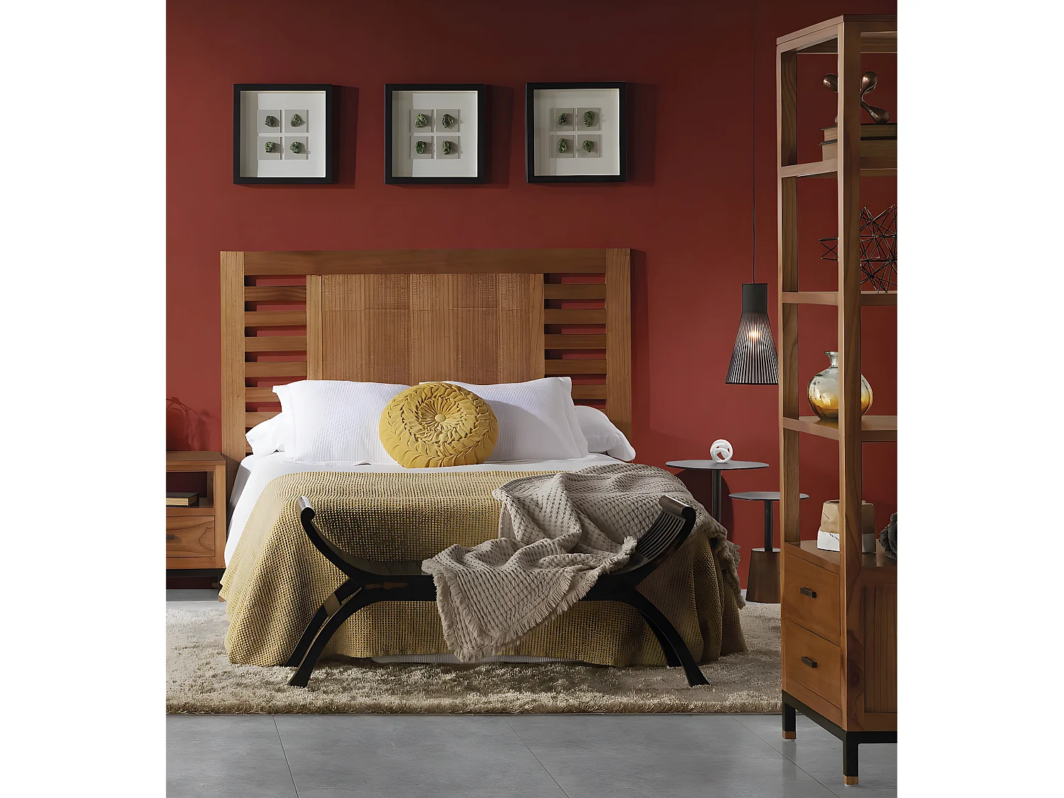 MADHU - Bibliothèque en bois de mindi marron et métal noir H190