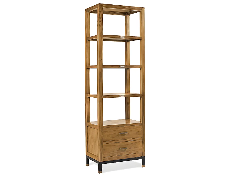 MADHU - Bibliothèque en bois de mindi marron et métal noir H190