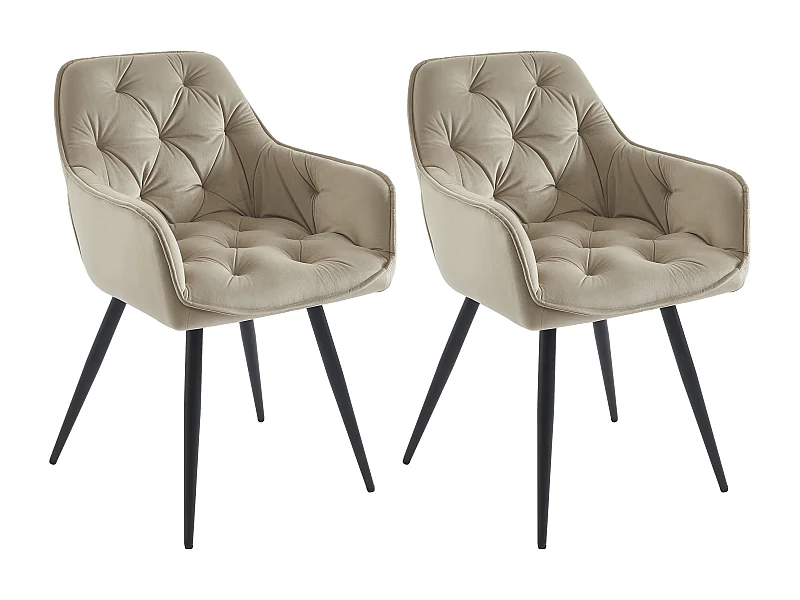Set van 2 stoelen met armleuningen van velours en zwart metaal - Beige - MOBELIA van Pascal Morabito