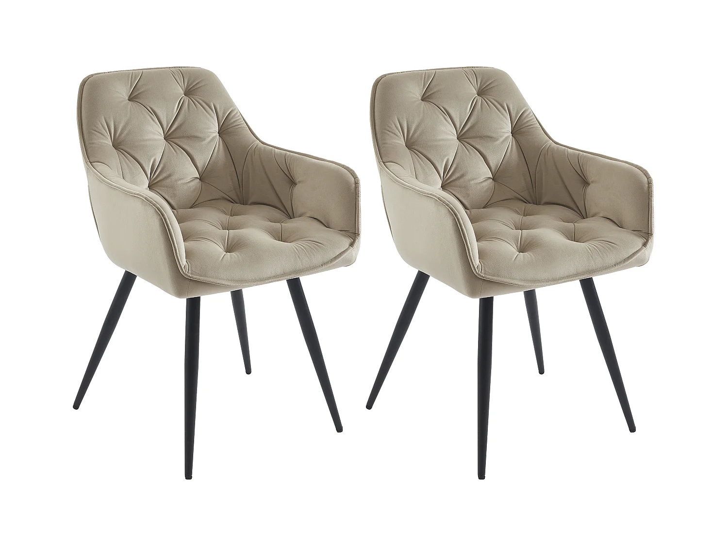 Sett med 2 stoler med armlener i fløyel og svart metall - Beige - MOBELIA fra Pascal Morabito