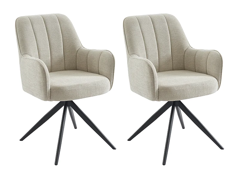 Set van 2 draaistoelen met armleuningen van stof en zwart metaal - Crèmewit - LEJINA van Pascal Morabito