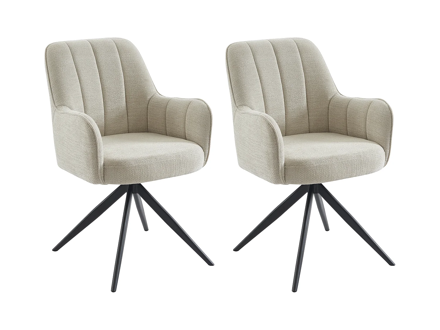 Drehstuhl mit Armlehnen 2er-Set - Stoff & schwarzes Metall - Cremefarben - LEJINA von Pascal Morabito