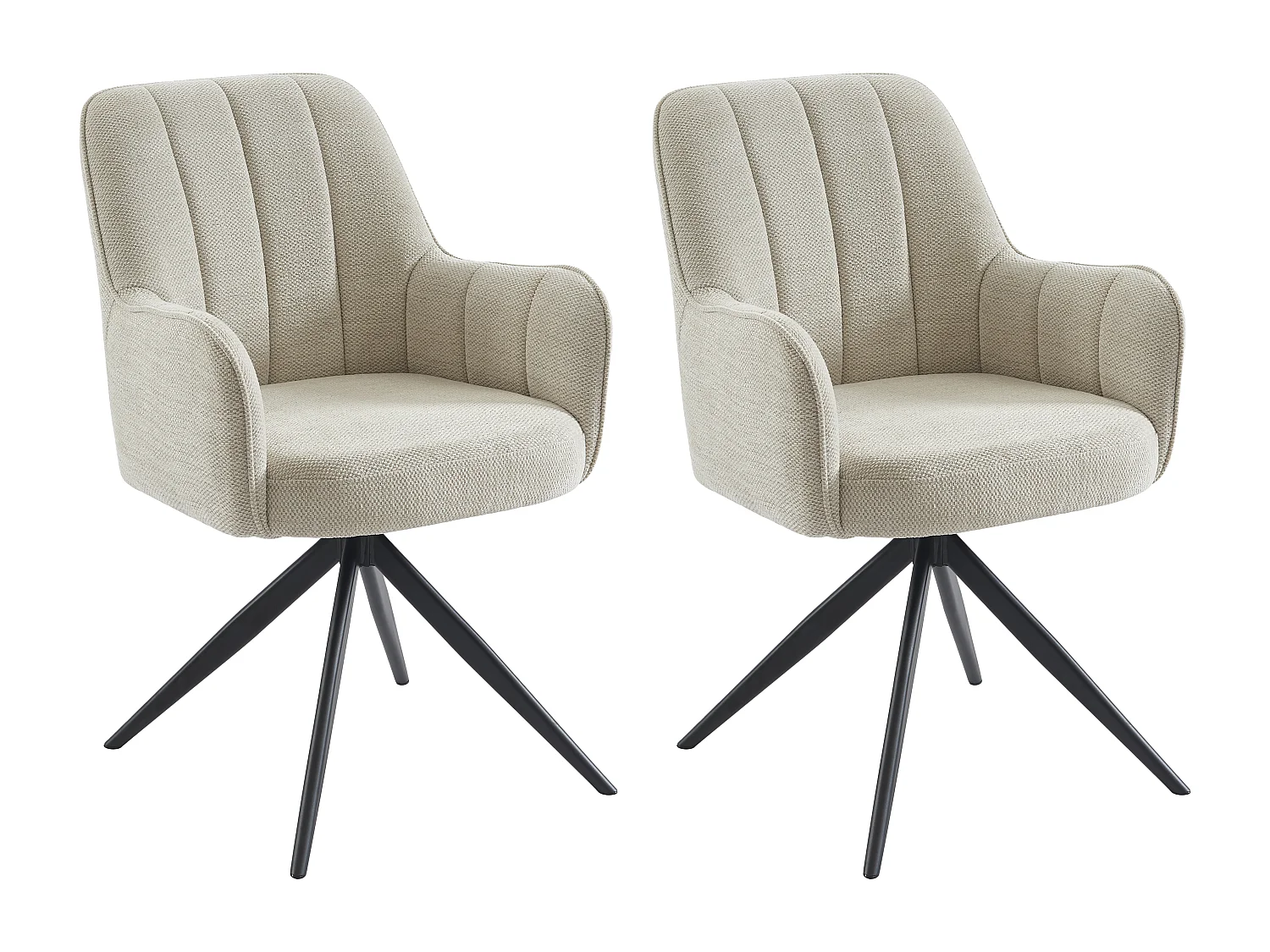 Lot de 2 chaises pivotantes avec accoudoirs en tissu et métal noir - Crème - LEJINA de Pascal Morabito