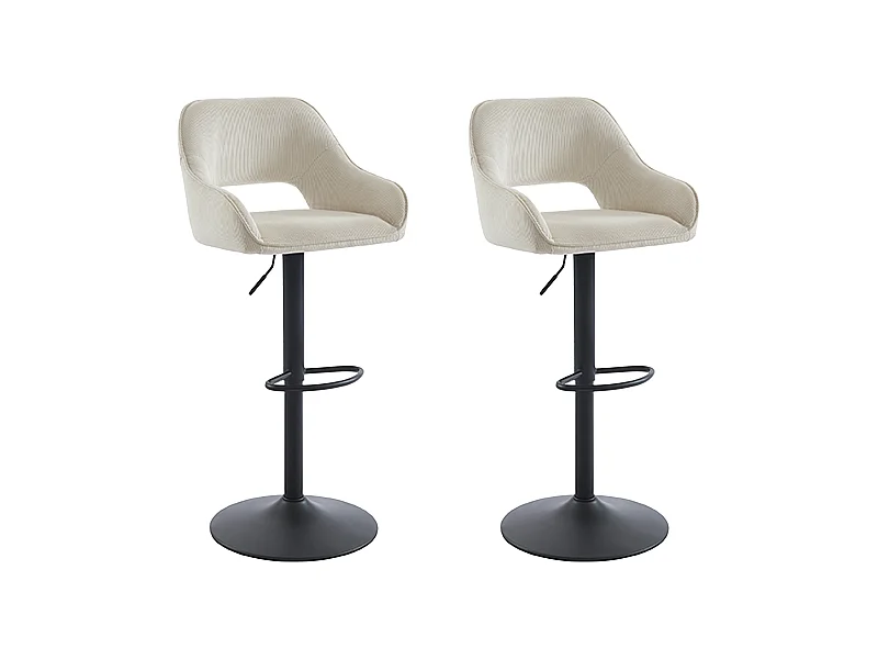 Barhocker 2er-Set - Cord & schwarzes Metall - Höhenverstellbar - Cremefarben - ZINEA