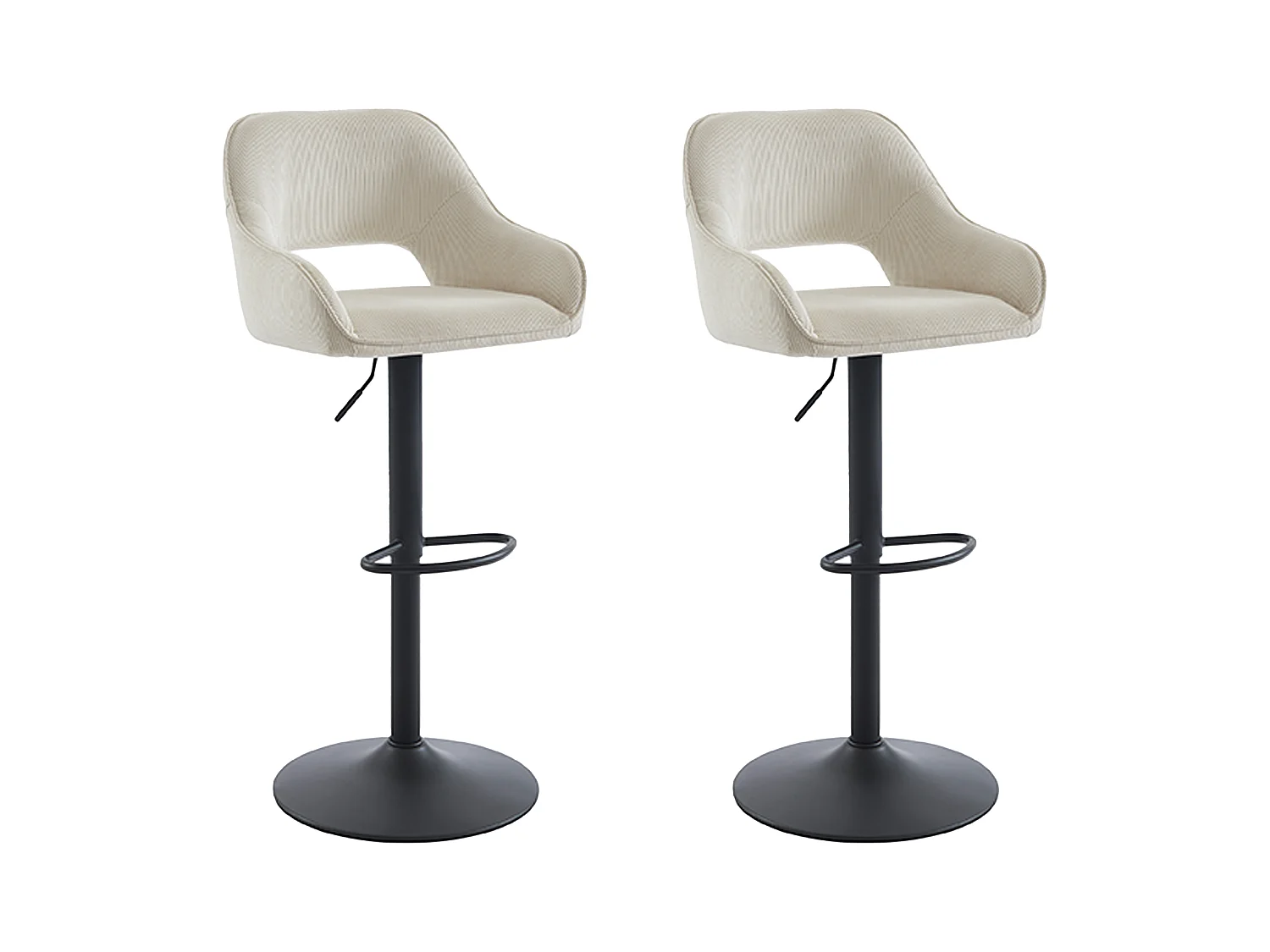 Conjunto de 2 taburetes de bar de pana y metal negro - Altura ajustable - Crema - ZINEA