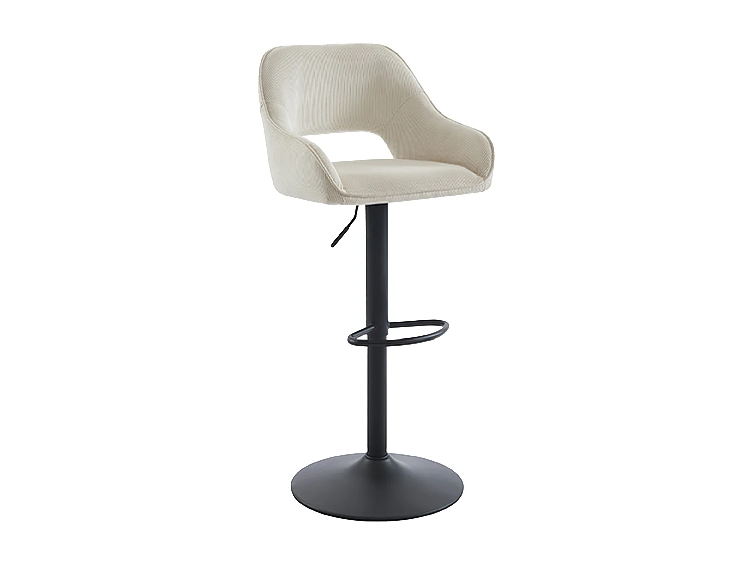 Lot de 2 tabourets de bar en velours côtelé et métal noir - Hauteur réglable - Crème - ZINEA