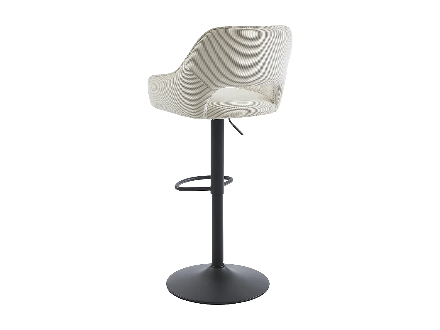 Lot de 2 tabourets de bar en velours côtelé et métal noir - Hauteur réglable - Crème - ZINEA