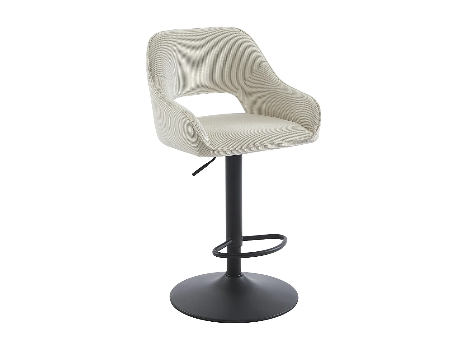 Lot de 2 tabourets de bar en velours côtelé et métal noir - Hauteur réglable - Crème - ZINEA