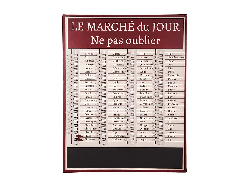 Tableau liste de courses Marché du jour