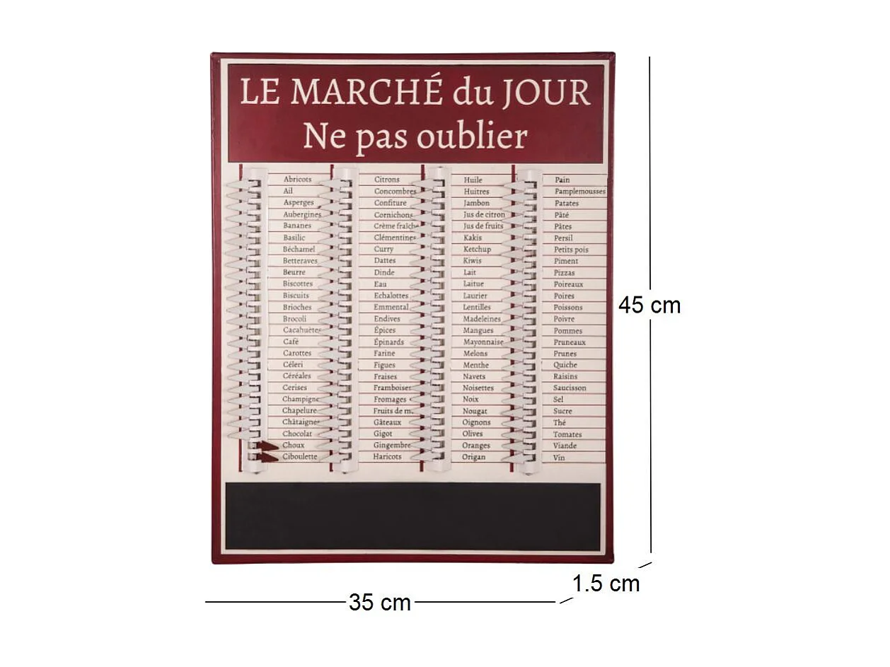 Tableau liste de courses Marché du jour