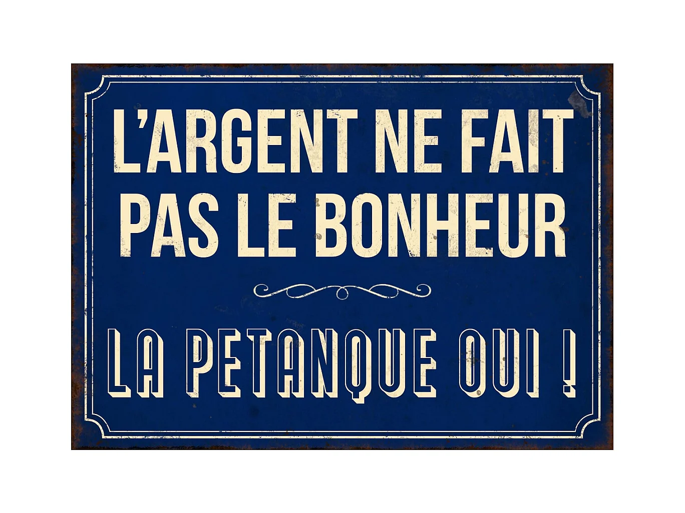 Plaque en métal humour 21 x 15 cm Bonheur pétanque