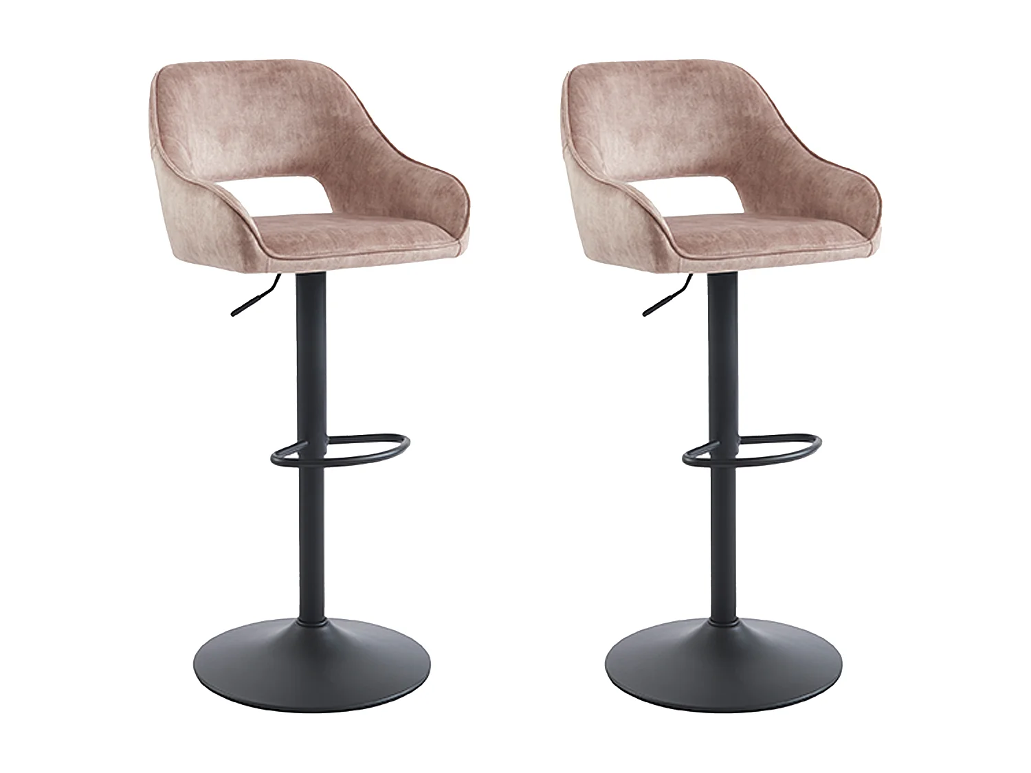 Set med 2 barstolar i tyg och svart metall - Justerbar höjd - Beige - ZINEA