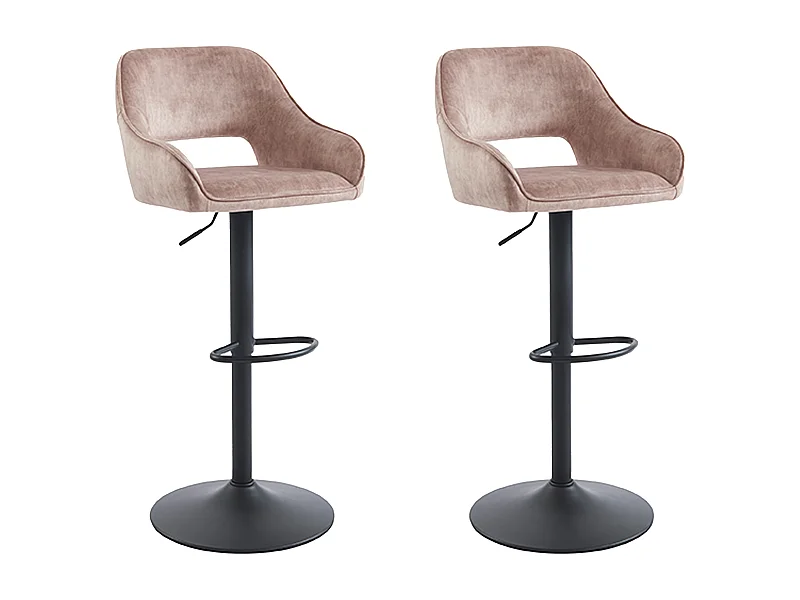 Barhocker 2er-Set - Stoff & schwarzes Metall - Höhenverstellbar - Beige - ZINEA