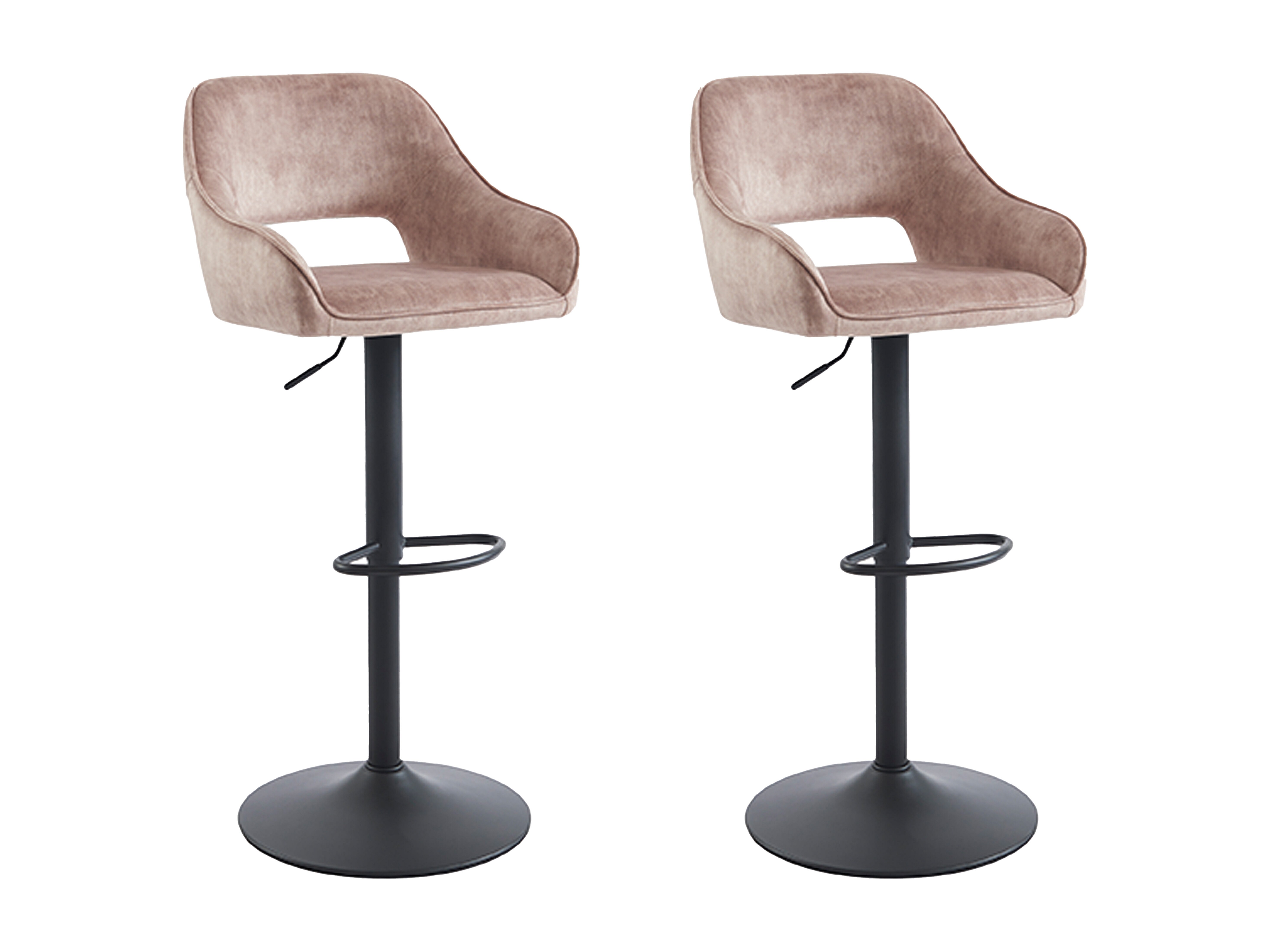 Lot De 2 Tabourets De Bar Avec Dossier - Velours Bleu, Pieds Métal, Repose-pieds - Hauteur Siège 65 Cm