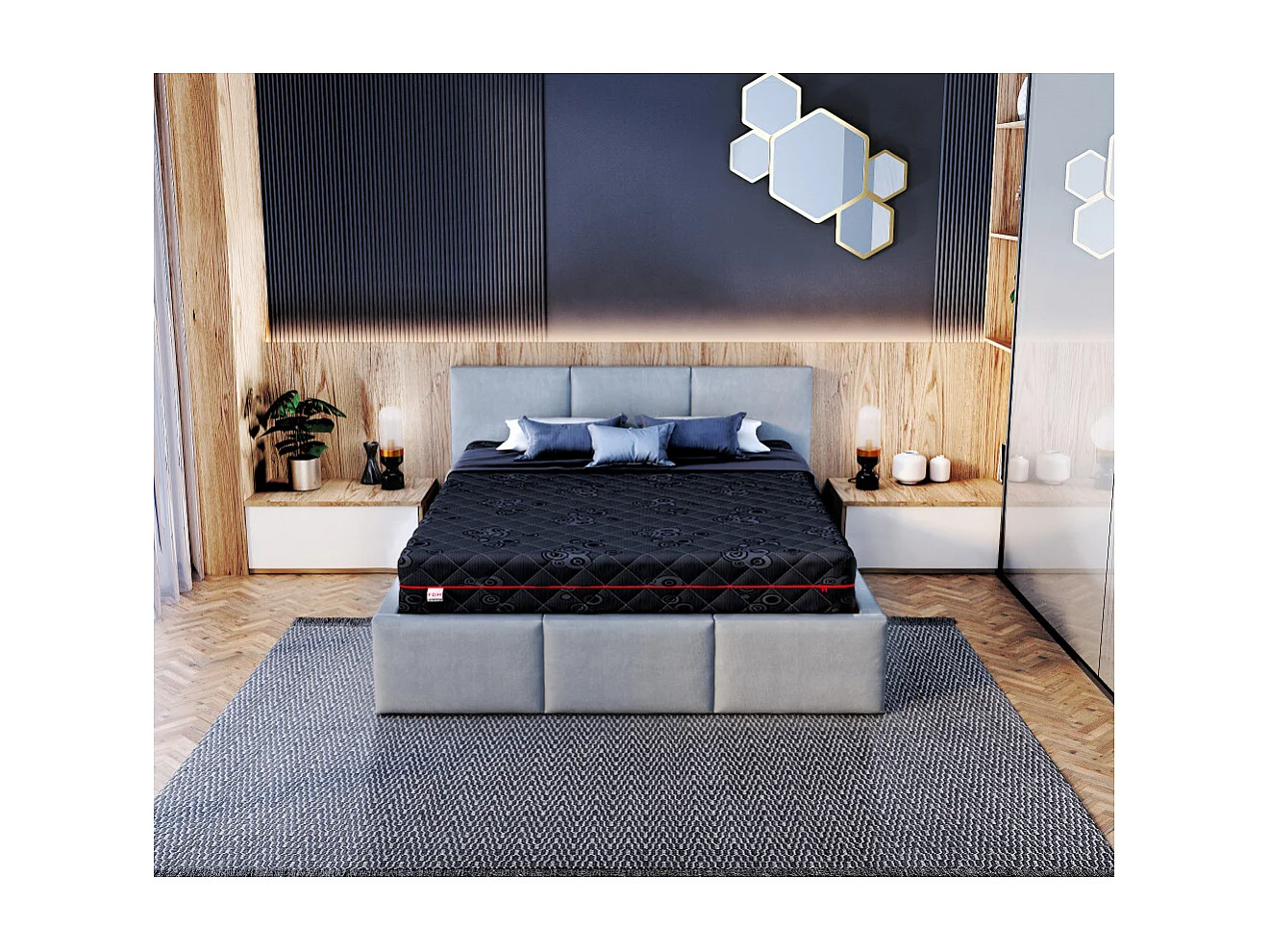 Matelas  BLACKLUX - Mémoire de Forme - Latex - Ressort ensaché - Epaisseur 22 cm