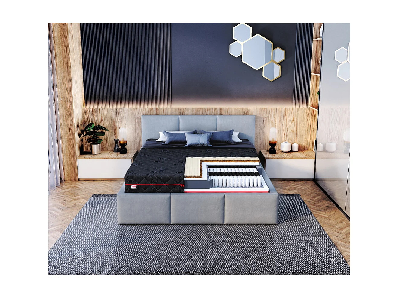 Matelas  BLACKLUX - Mémoire de Forme - Latex - Ressort ensaché - Epaisseur 22 cm