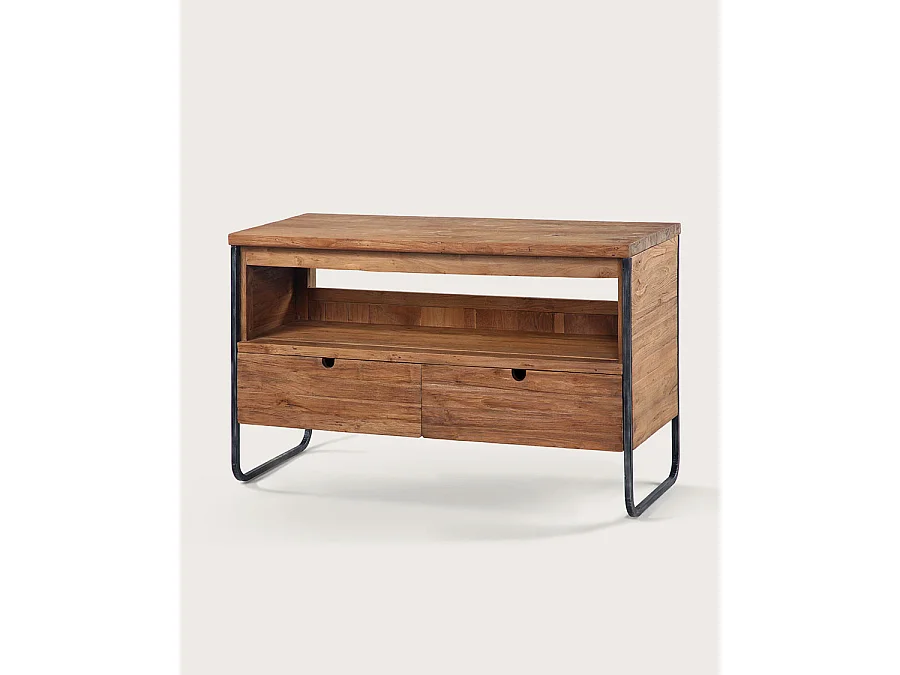 Azur - Meuble salle de bain industriel en teck et métal 120 cm