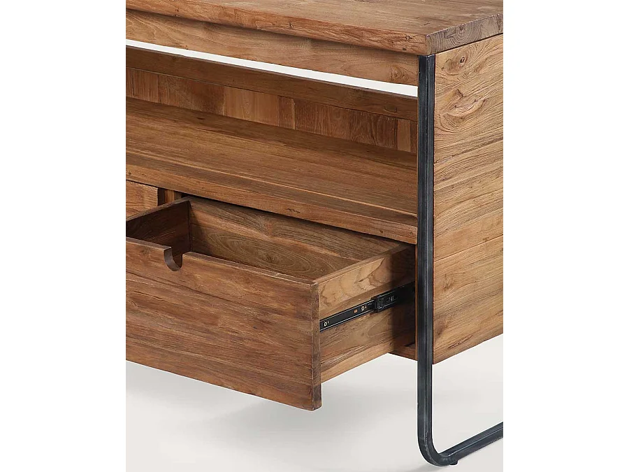 Azur - Meuble salle de bain industriel en teck et métal 120 cm