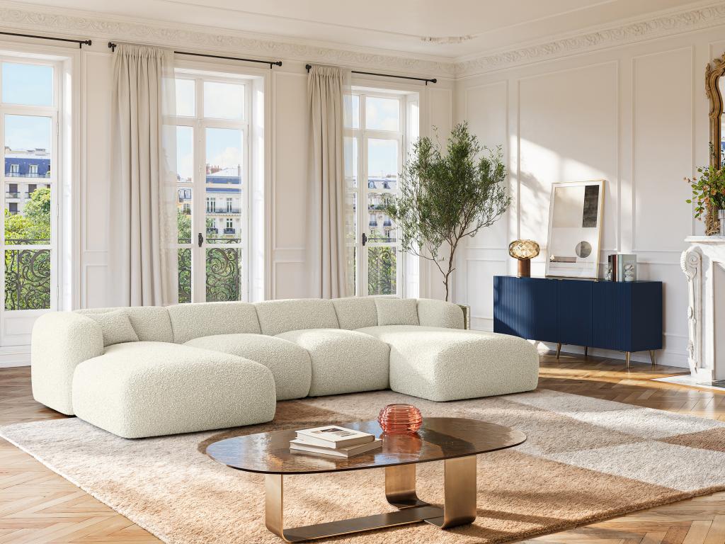 Große Wohnlandschaft - Bouclé-Stoff - Weiß - POGNI von Maison Céphy günstig online kaufen
