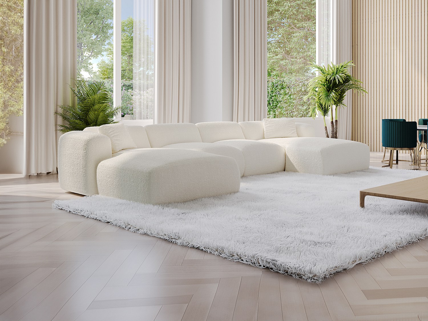 Große Wohnlandschaft - Bouclé-Stoff - Weiß - POGNI von Maison Céphy günstig online kaufen