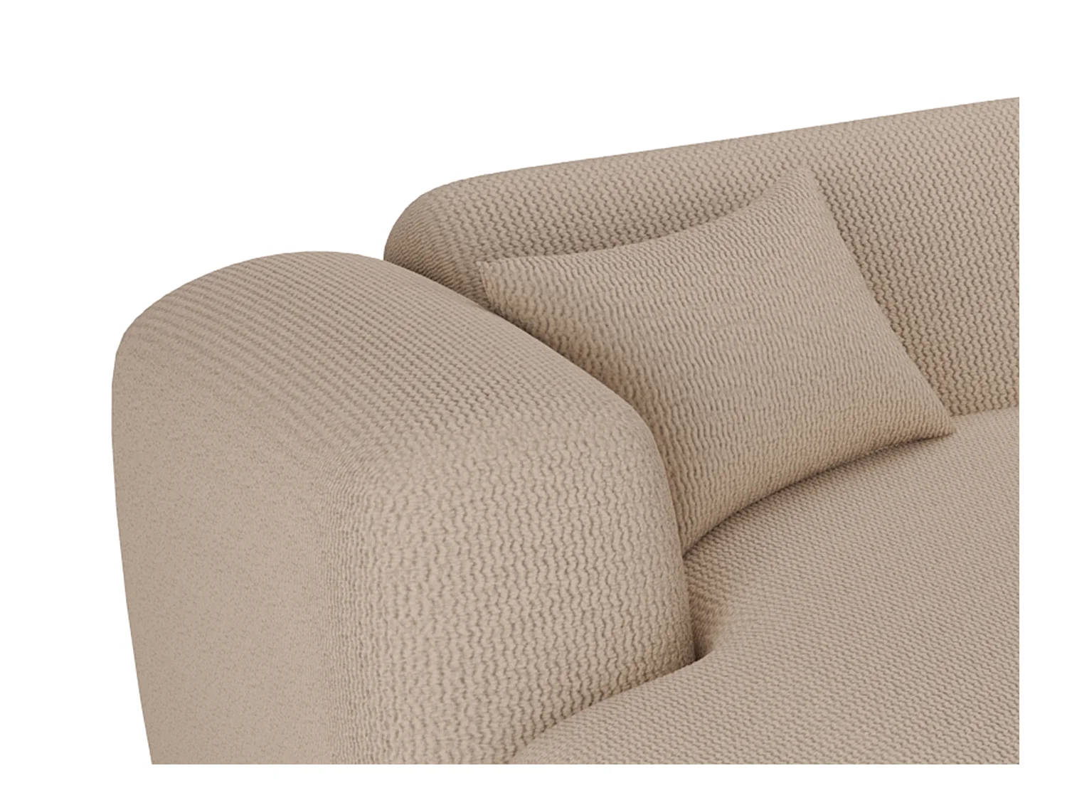 Grote panoramische hoekzitbank van beige ribfluweel met fijne ribbels POGNI van Maison Céphy