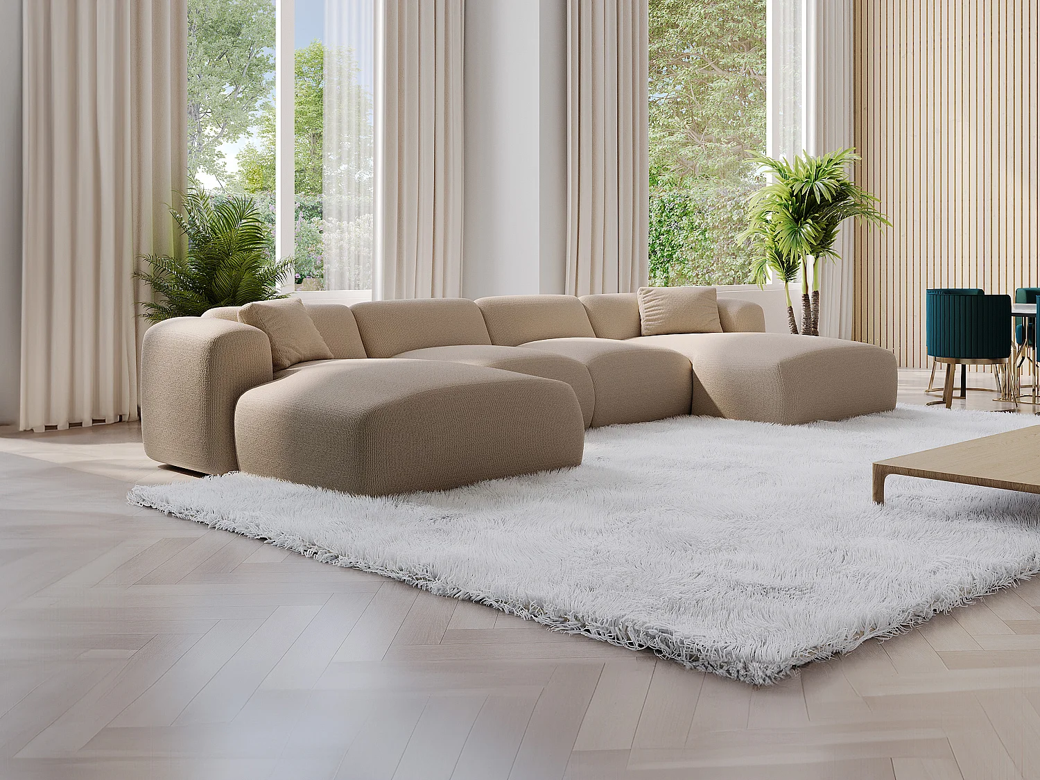 Große Wohnlandschaft - Samt-Stoff - Beige - POGNI von Maison Céphy